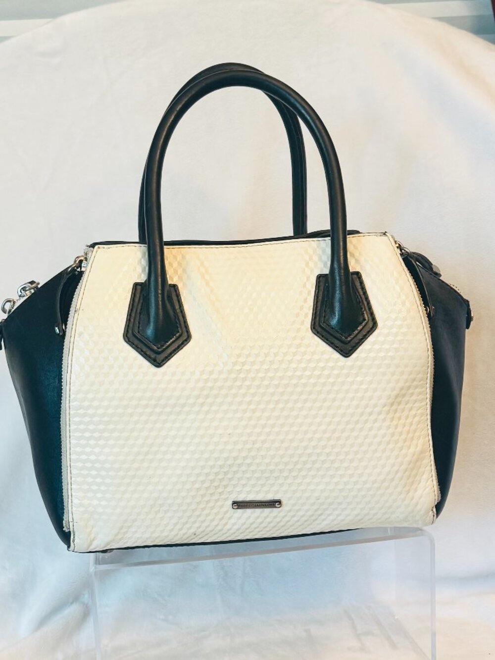 Rebecca Minkoff Perry Satchel Black Eggshell Outer Zipper pockets No strap READ